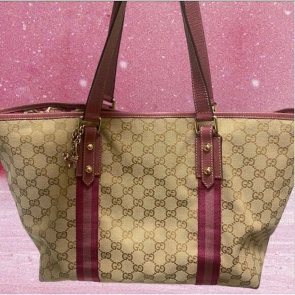 Gucci Canvas Top Handle large Tote PINK authentic - Picture 2 of 11